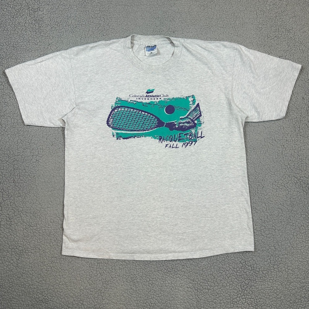 Vtg Racquetball Shirt Mens XL White Graphic Racquet Ball Y2K 1999 Heavyweight